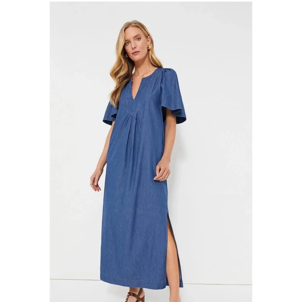 TUCKERNUCK  POMANDER Place Denim Finley Flutter Sleeve Maxi Dress Size XL D
